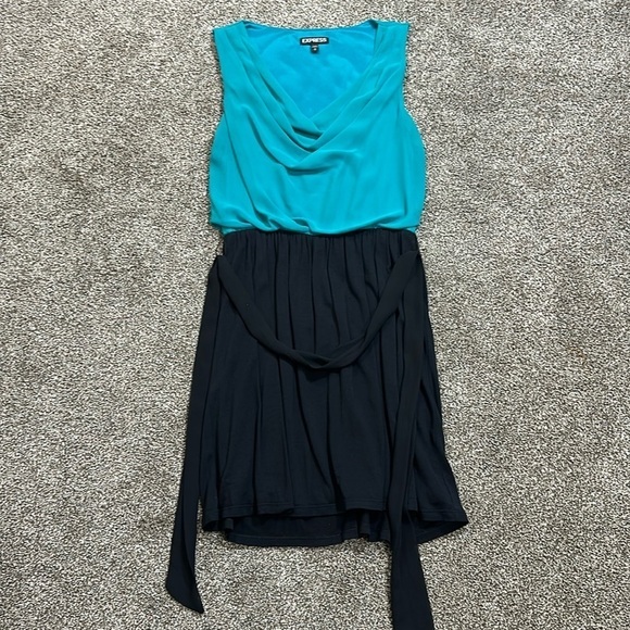 Express Dresses & Skirts - Express Teal and Black Sleeveless Fit-and-Flare Dress
